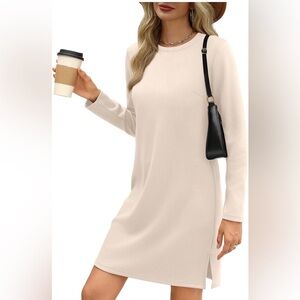 NEW Sampeel Beige Casual Long Sleeve Soft Cozy Travel Airport Dress M